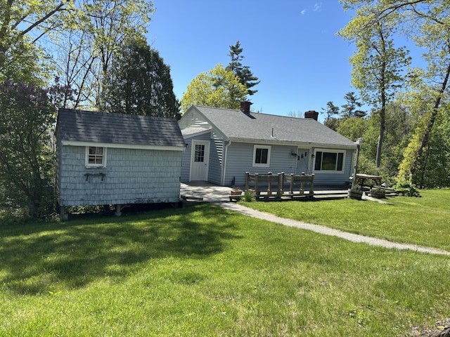 16 Bayview Rd, Falmouth, ME 04105 - back of house featuring a deck, a yard, and a chimney