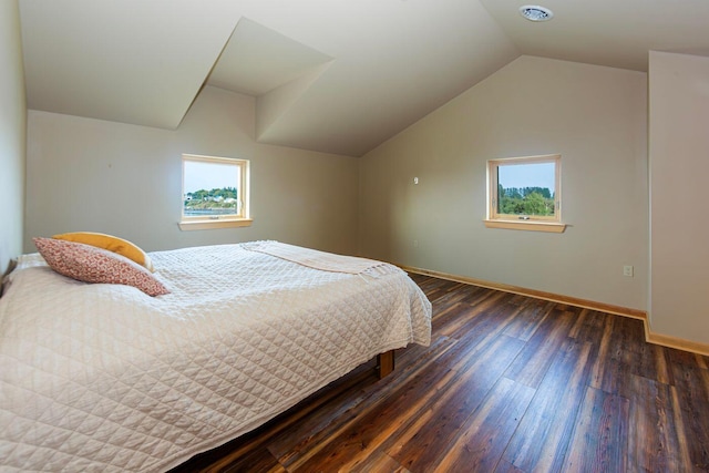 55 Diamond Point Rd, Lubec, ME 04652 - bedroom with lofted ceiling, multiple windows, and wood finished floors