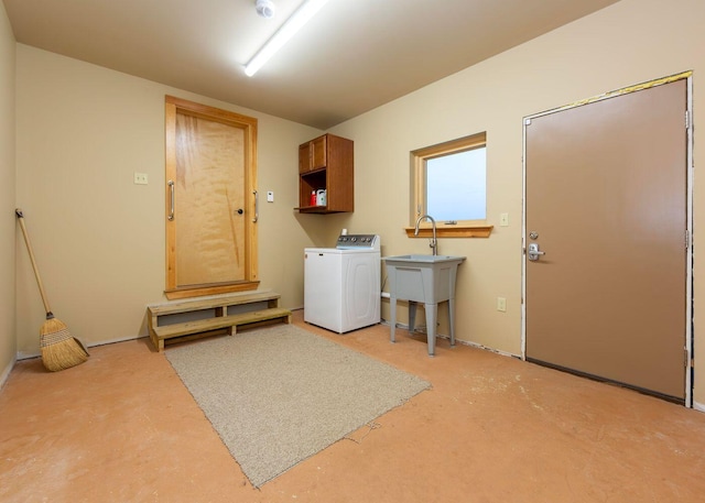 55 Diamond Point Rd, Lubec, ME 04652 - laundry room featuring washer / dryer and cabinet space
