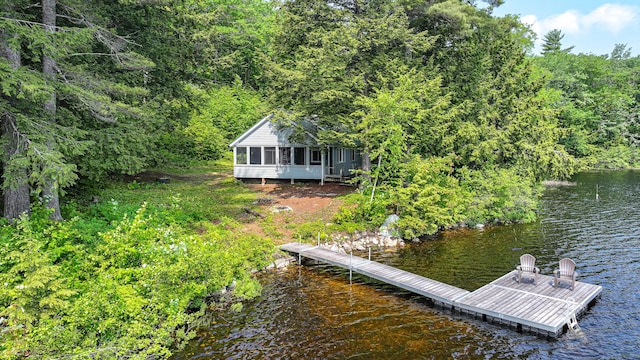 369 Narrow Gauge Trl, Hiram, ME 04041 - dock area featuring a water view and a forest view
