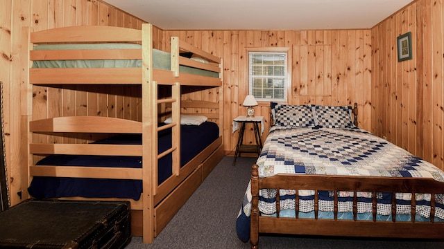 369 Narrow Gauge Trl, Hiram, ME 04041 - carpeted bedroom featuring wood walls