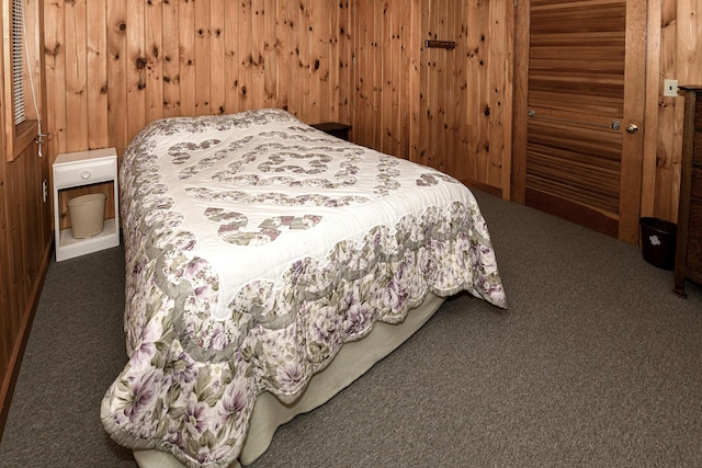 369 Narrow Gauge Trl, Hiram, ME 04041 - bedroom with carpet flooring and wood walls