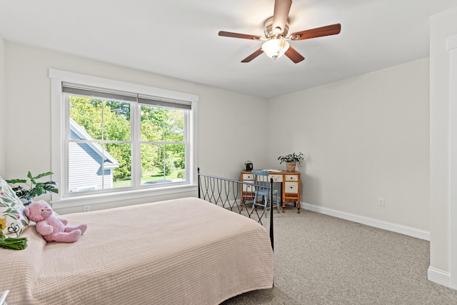 66 Old Dynamite Way, Gorham, ME 04038 - bedroom with baseboards, carpet flooring, and a ceiling fan