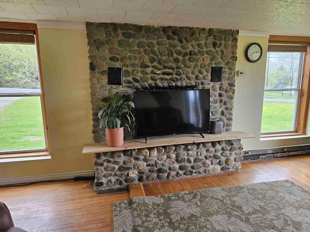 393 Main St, Limestone, ME 04750 - detailed view of wood finished floors and a fireplace