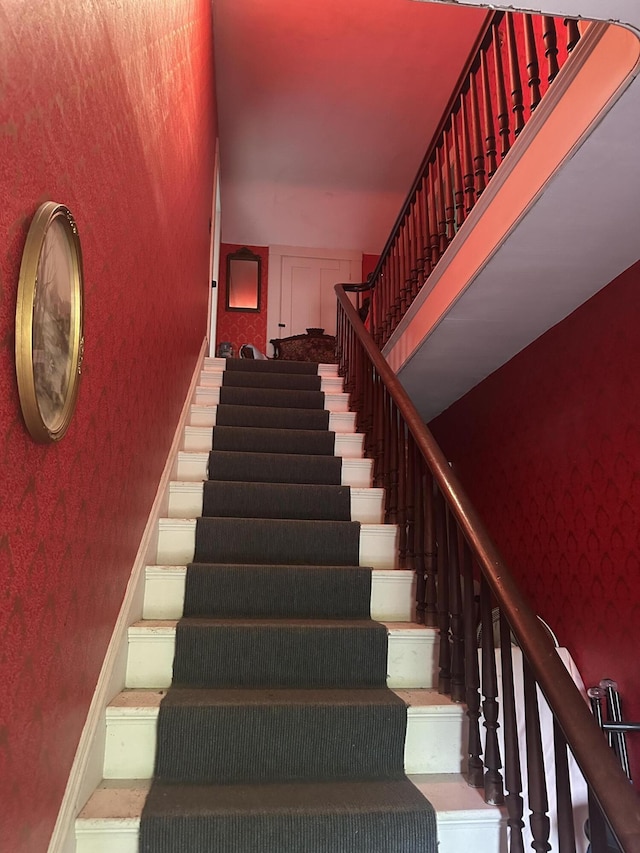 210 Ferguson Rd, Shapleigh, ME 04076 - stairway featuring wallpapered walls