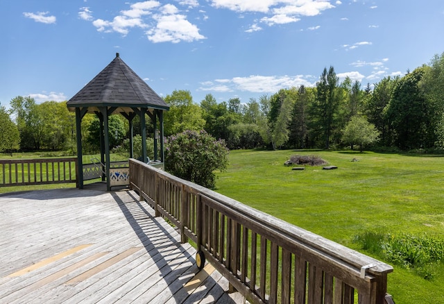 34 Mcphetres Rd, Sangerville, ME 04479 - wooden terrace featuring a gazebo and a yard