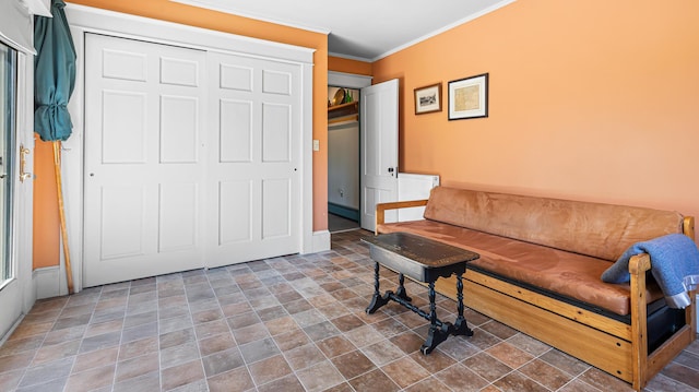 34 Mcphetres Rd, Sangerville, ME 04479 - living area with stone finish flooring and crown molding