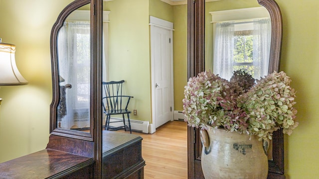 34 Mcphetres Rd, Sangerville, ME 04479 - hall with a baseboard heating unit, wood finished floors, and healthy amount of natural light