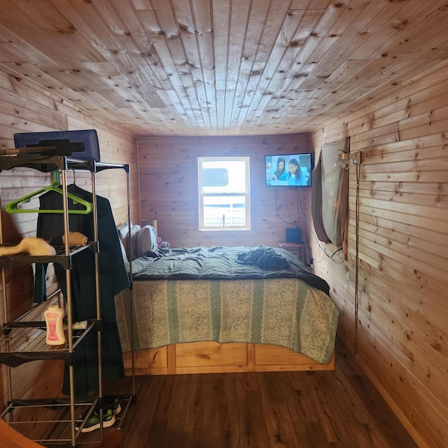 849 N Rd, Medford, ME 04463 - bedroom with wood walls, wooden ceiling, and wood-type flooring