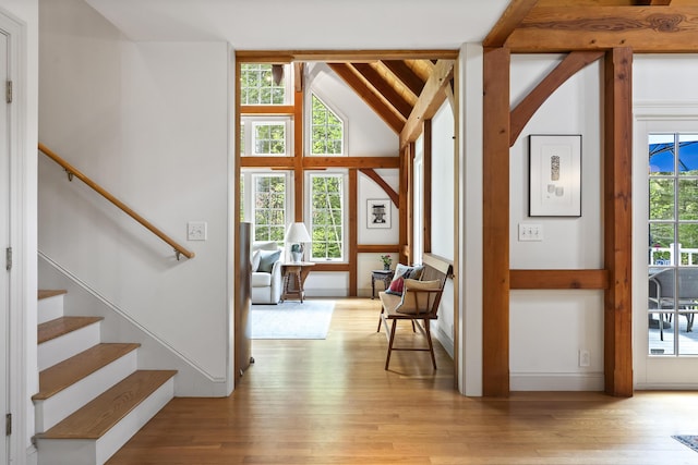 49 Moose Walk Rd, Westport Island, ME 04578 - foyer entrance featuring light wood finished floors and stairway