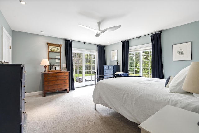 49 Moose Walk Rd, Westport Island, ME 04578 - carpeted bedroom with access to outside, baseboards, and ceiling fan