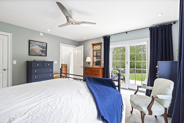 49 Moose Walk Rd, Westport Island, ME 04578 - carpeted bedroom featuring access to exterior and ceiling fan