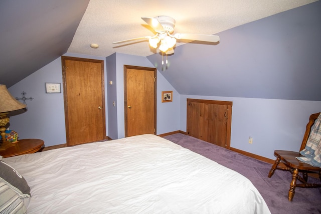 189 Stetson Rd E, Levant, ME 04456 - carpeted bedroom with baseboards, lofted ceiling, a ceiling fan, and a closet