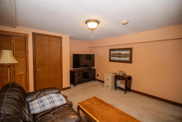 189 Stetson Rd E, Levant, ME 04456 - living area featuring light colored carpet, baseboards, and a textured ceiling