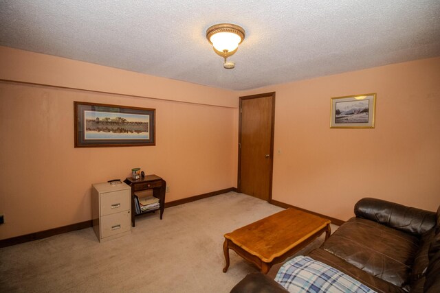 189 Stetson Rd E, Levant, ME 04456 - living room featuring light carpet, a textured ceiling, and baseboards