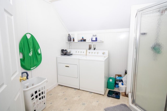 189 Stetson Rd E, Levant, ME 04456 - laundry room with washer and clothes dryer and a wainscoted wall