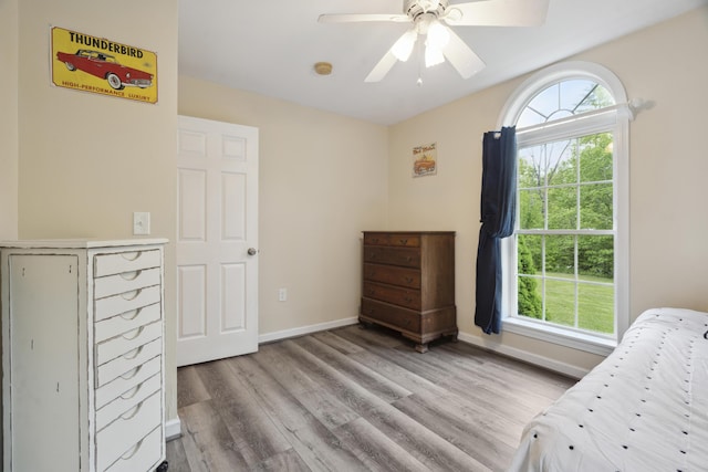 44 Emery Mills Rd, Lebanon, ME 04027 - bedroom featuring light wood-style flooring, baseboards, and ceiling fan