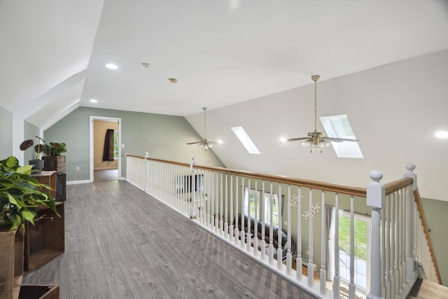 44 Emery Mills Rd, Lebanon, ME 04027 - hall with a skylight, vaulted ceiling, wood finished floors, and recessed lighting