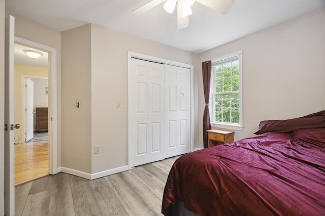 44 Emery Mills Rd, Lebanon, ME 04027 - bedroom with wood finished floors, baseboards, a closet, and ceiling fan