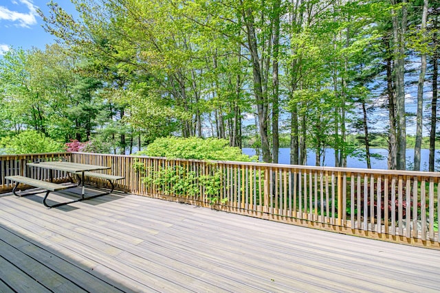 24 Cassella Dr, Jefferson, ME 04348 - wooden terrace featuring a water view and view of wooded area