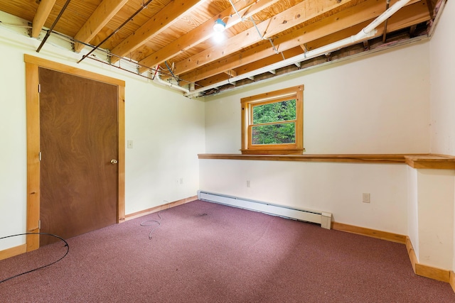 37 Boulder Dr, Auburn, ME 04210 - basement with a baseboard radiator, carpet, and baseboards