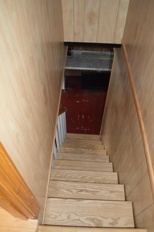162 30th St, Shapleigh, ME 04076 - staircase featuring wood walls