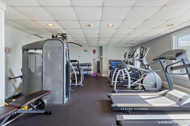 31 E Grand Ave Unit 80, Old Orchard Beach, ME 04064 - gym with recessed lighting, baseboards, and a paneled ceiling