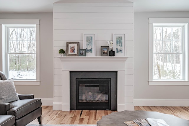 186 Falcon Crest Dr Unit 57, Gorham, ME 04038 - living room featuring wood finished floors, baseboards, and a glass covered fireplace
