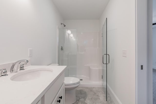 186 Falcon Crest Dr Unit 57, Gorham, ME 04038 - full bath featuring a stall shower, toilet, marble finish floors, and vanity