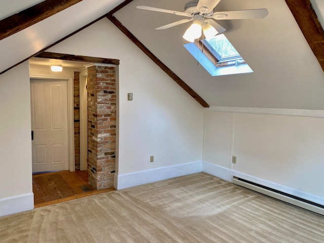 48 River Rd, Buxton, ME 04093 - bonus room featuring a skylight, a ceiling fan, lofted ceiling, and baseboard heating