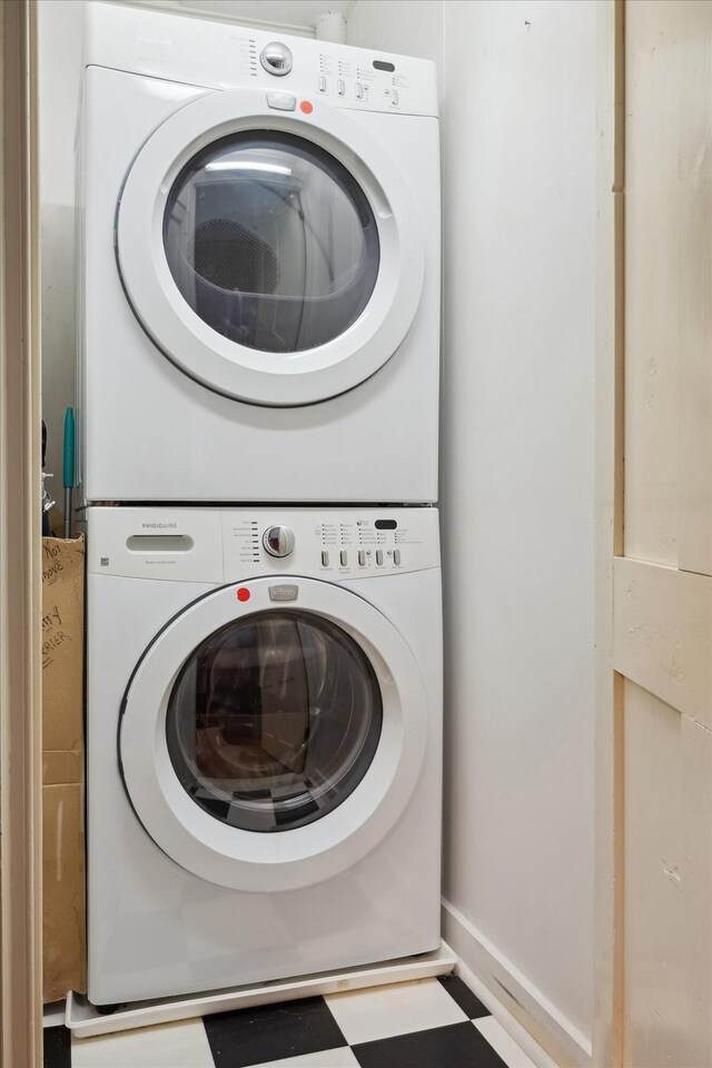 62 Blackswoods Rd, Franklin, ME 04634 - laundry room with stacked washer / dryer and baseboards