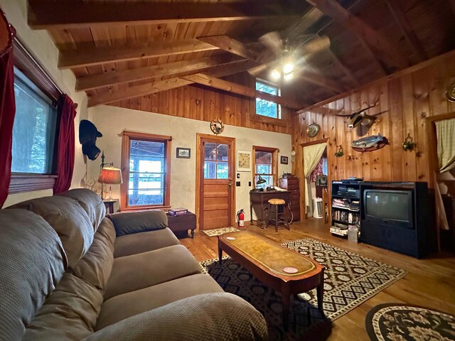 63 Naples Rd, Harrison, ME 04040 - living area with wooden ceiling, wood finished floors, and wooden walls
