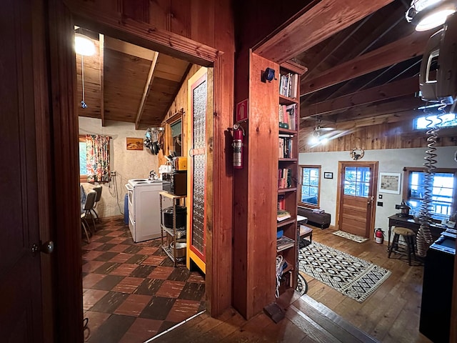 63 Naples Rd, Harrison, ME 04040 - washroom with dark wood-type flooring and wooden ceiling