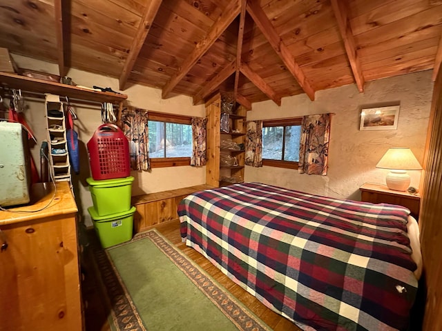 63 Naples Rd, Harrison, ME 04040 - bedroom featuring wood ceiling, multiple windows, and a textured wall