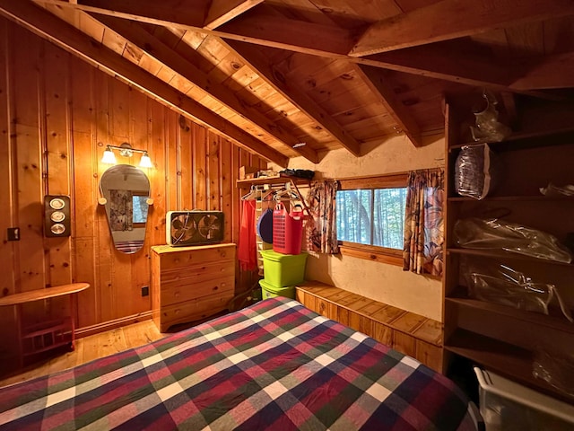 63 Naples Rd, Harrison, ME 04040 - bedroom featuring wooden ceiling, wooden walls, and wood finished floors