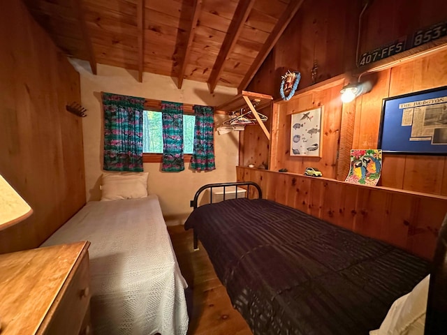 63 Naples Rd, Harrison, ME 04040 - bedroom featuring wood ceiling and wooden walls