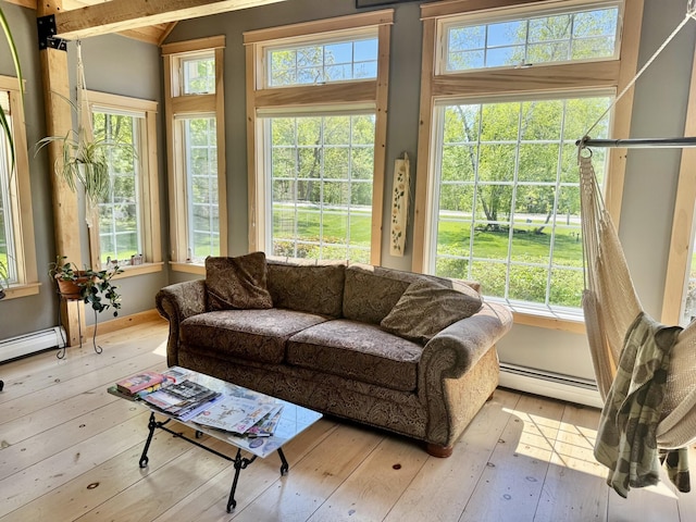 7 Ponderosa Ln, Biddeford, ME 04005 - sunroom featuring hardwood / wood-style floors, a baseboard radiator, and vaulted ceiling