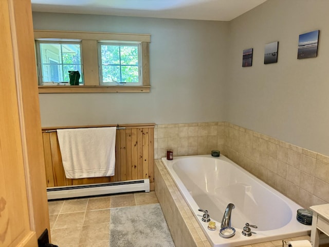 7 Ponderosa Ln, Biddeford, ME 04005 - full bath with a baseboard heating unit, a bath, and tile patterned floors