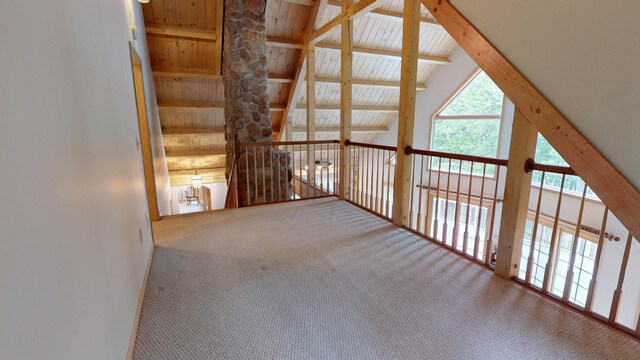129 Maple Shore Ln, Stetson, ME 04488 - empty room featuring carpet flooring and wooden ceiling