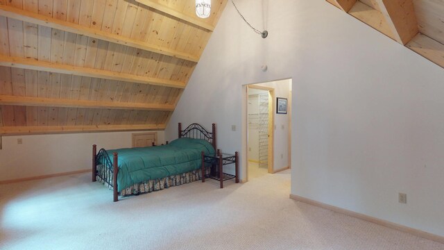 129 Maple Shore Ln, Stetson, ME 04488 - bedroom with carpet, baseboards, and wood ceiling