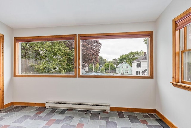 20 Donald St, Waterville, ME 04901 - unfurnished room with baseboard heating, baseboards, and dark stone finish floors