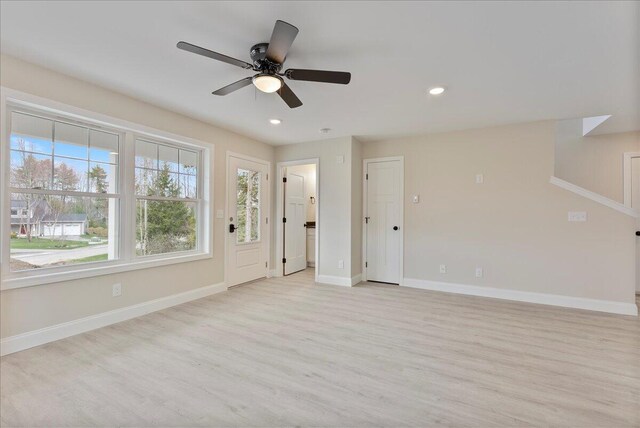 12 Casey Ln, Old Orchard Beach, ME 04064 - unfurnished room with light wood-style flooring, baseboards, ceiling fan, and recessed lighting