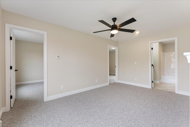 12 Casey Ln, Old Orchard Beach, ME 04064 - unfurnished bedroom featuring light colored carpet, baseboards, ceiling fan, ensuite bathroom, and recessed lighting