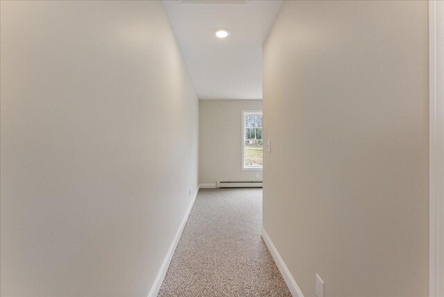 12 Casey Ln, Old Orchard Beach, ME 04064 - hallway with a baseboard heating unit, carpet floors, baseboards, and recessed lighting