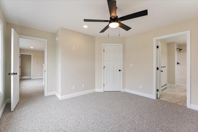12 Casey Ln, Old Orchard Beach, ME 04064 - unfurnished bedroom featuring light colored carpet, baseboards, ceiling fan, and recessed lighting