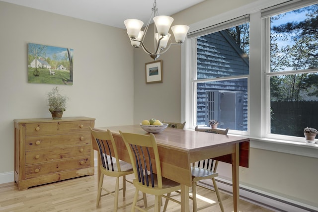 65 Pine Point Rd Unit 12, Scarborough, ME 04074 - dining space with light wood finished floors, a chandelier, and a baseboard heating unit
