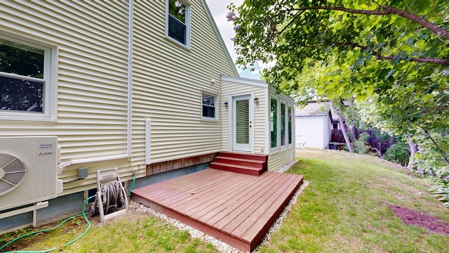 118 Riverside Dr, Auburn, ME 04210 - view of green lawn featuring entry steps, a cooling unit, and a wooden deck