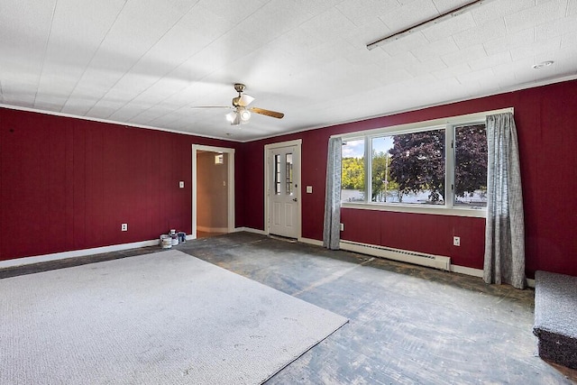 95 Riverview Dr, Gardiner, ME 04345 - entryway with a baseboard heating unit, ceiling fan, and baseboards