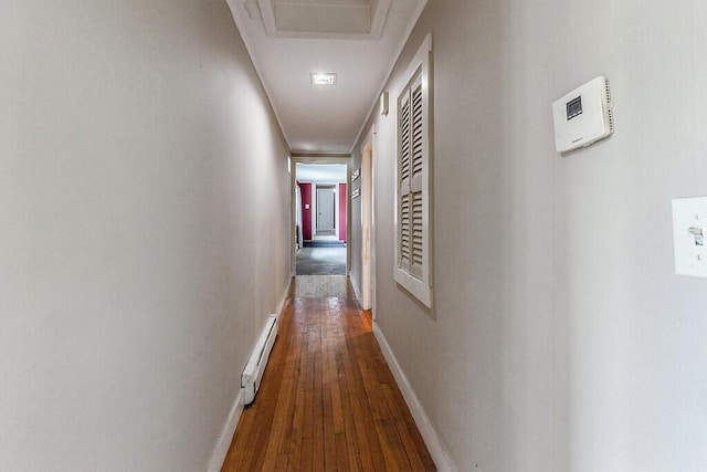 95 Riverview Dr, Gardiner, ME 04345 - hall with hardwood / wood-style flooring, a baseboard radiator, and baseboards