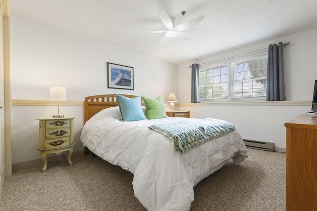 1801 Post Rd Unit 144, Wells, ME 04090 - bedroom with carpet, a baseboard heating unit, a ceiling fan, and baseboards